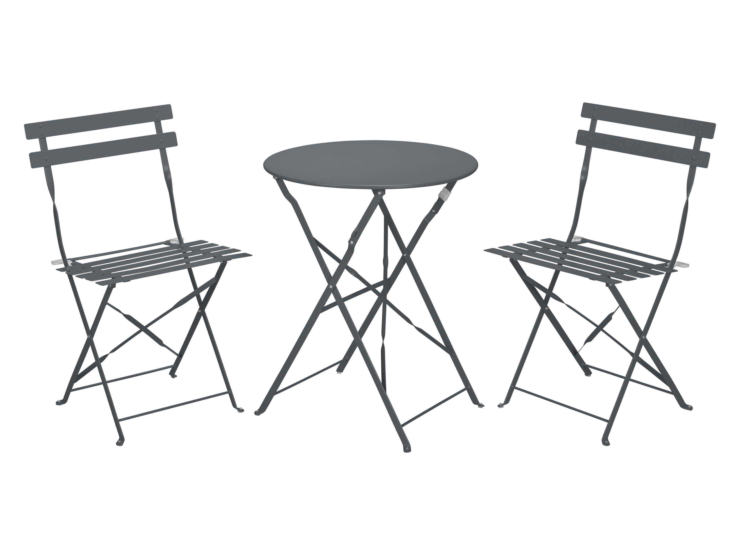 LIVARNO home Bistroset Metall 3tlg. Grün (Anthrazit)““ | je Tisch: ca. 110 kg Maße: Tisch: ca. Ø 57 x H 70,5 cm, Stuhl: ca. B 45 x T 41 x H 80,5 cm Gewicht: Set: ca. 13,7 kg, Tisch: ca. 4,5 kg, Stuhl: ca. 4,6 kg““
