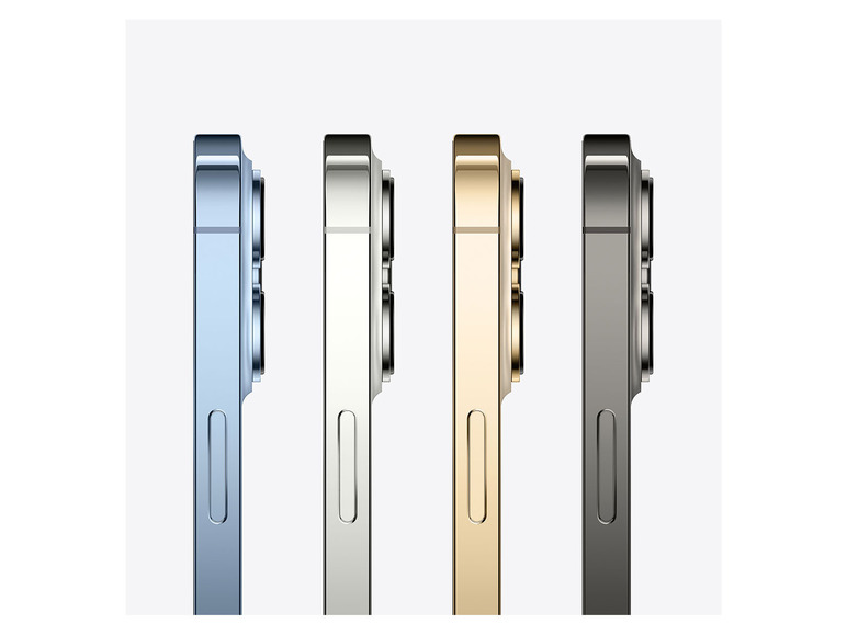 Vier iPhone 14 Pro Modelle in verschiedenen Farben.