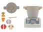 Spielzeug-Mixer und Holzlebensmittel-Set, inklusive Karotte, Tomate, Zwiebel und Pilz.