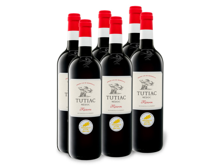 Gehe zu Vollbildansicht: 6 x 0,75-l-Flasche Weinpaket Tutiac Médoc Reserve AOC trocken, Rotwein - Bild 1