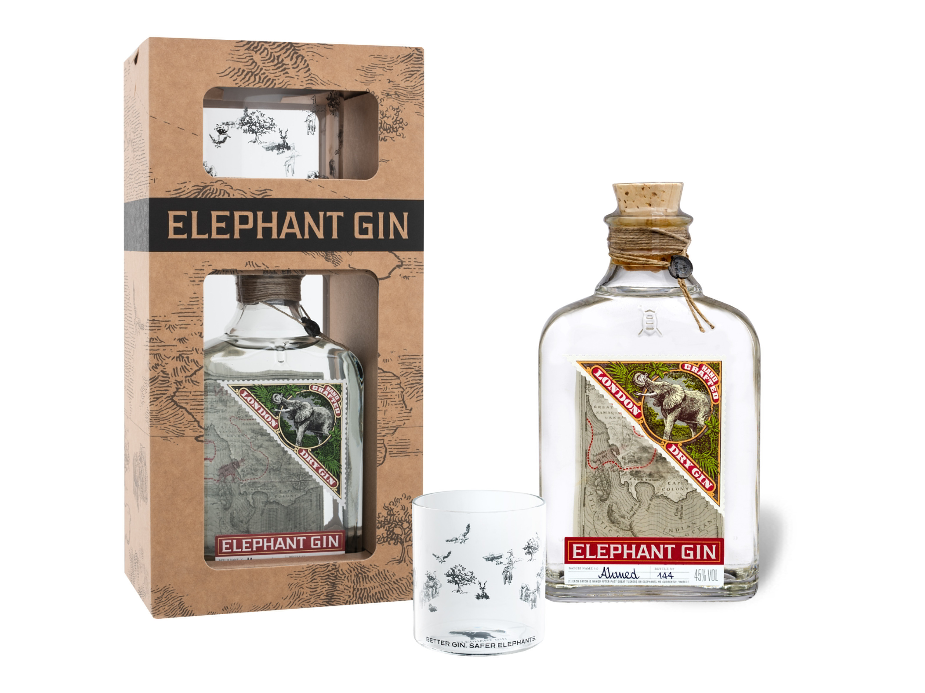 ELEPHANT GIN London Dry Gin mit Geschenkbox + Glas 45% Vol