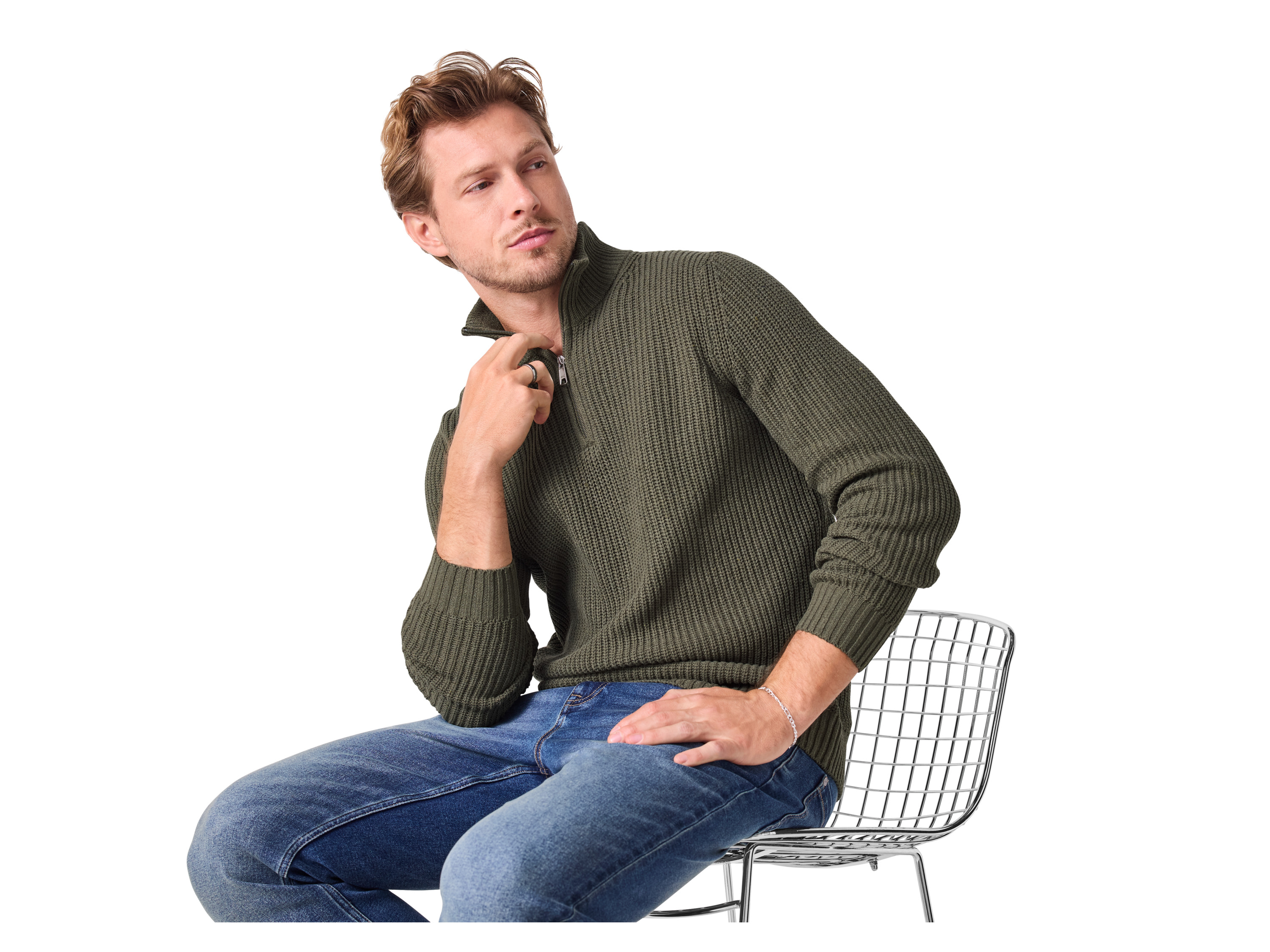 Thumbnail - esmara Men Herren Pullover Grobstrick (Khaki, M (48/50))