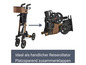 Ein Rollator mit Rädern, der zum einfachen Transport zusammengeklappt werden kann.