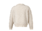 Beiger, weicher Pullover mit langen Ärmeln und Rundhalsausschnitt, Rückansicht.