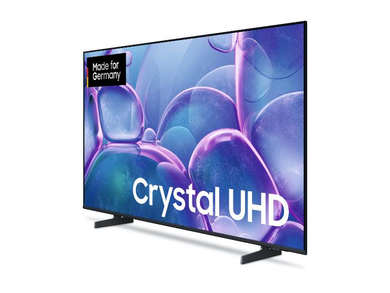 Schwarzer Samsung Crystal UHD Fernseher mit „Made for Germany“ Aufschrift.