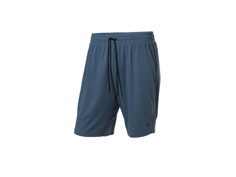 Blaue Herren-Sporthose mit schwarzem Kordelzug an der Taille.