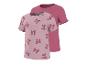 Kurzärmlige Mädchen-T-Shirts, eines rosa mit Schleifen und eines fuchsiafarben.