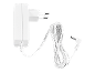 Weißes Netzteil mit europäischem Stecker und aufgerolltem Kabel mit DC-Anschluss.