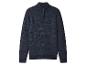 Herren-Strickpullover in Marineblau mit Stehkragen und kurzem Reißverschluss.