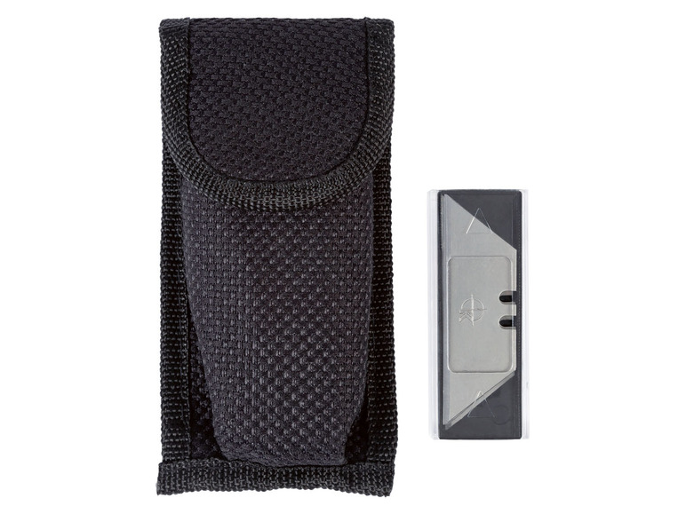 Ein schwarzes Etui mit einem Messer und einer Ersatzklinge