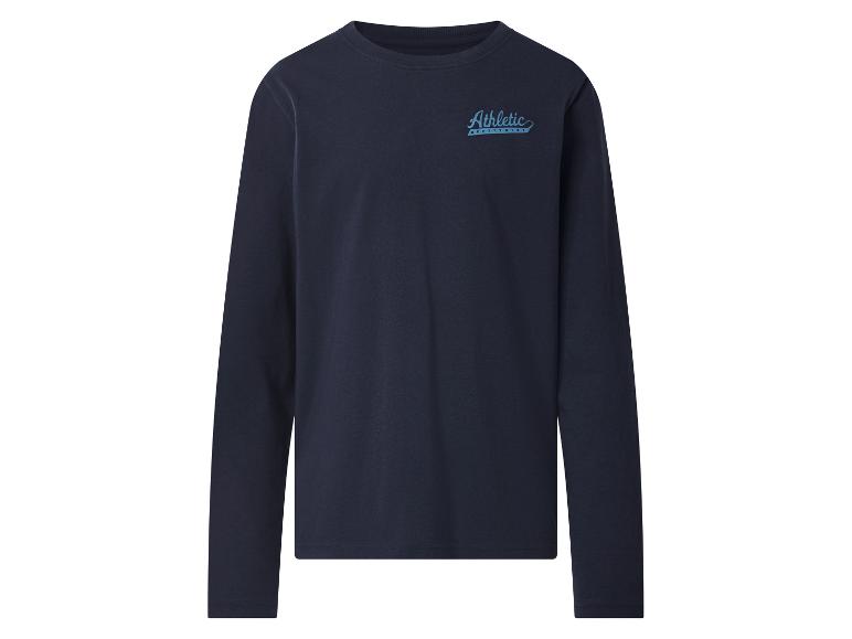 Dunkelblaues Langarmshirt mit „Athletic Department“-Aufdruck auf der Brust.