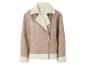 Beige Wildleder-Look Pilotenjacke mit cremefarbenem Kunstfellfutter.