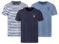 Drei T-Shirts: gestreift, dunkelblau mit 'Royal Rowing Club' Logo und hellblau mit 'RC' Logo.