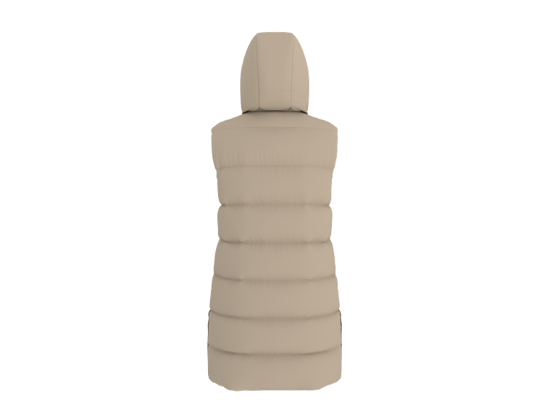 Lange Damenweste mit Kapuze in Beige, Rückansicht