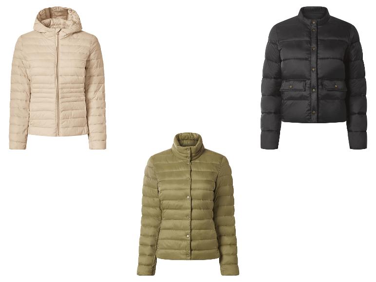 Drei Steppjacken in Beige, Schwarz und Olivgrün.