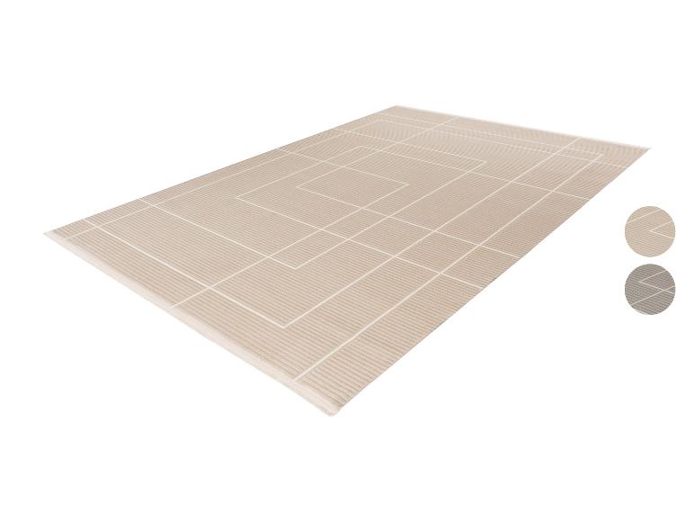 Beiger rechteckiger Teppich mit weißem geometrischem Muster, mit Farbmustern
