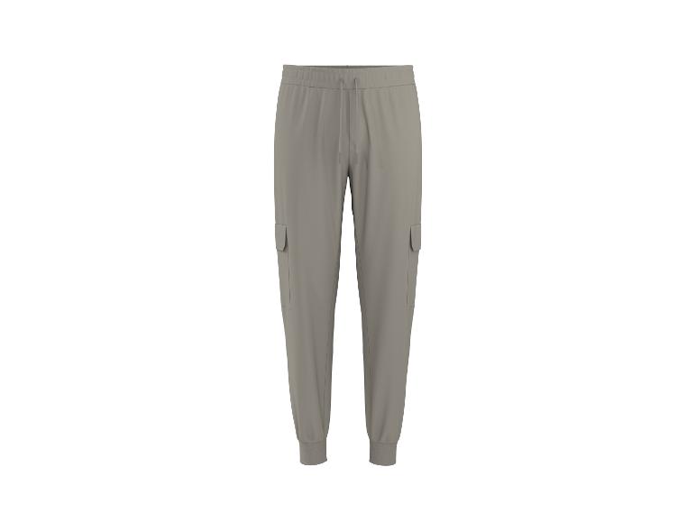 Hellgraue Herren-Cargohose mit elastischem Bund und Bündchen.