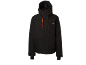 Schwarze Herrenjacke mit Kapuze und orangefarbenen Kordeln