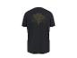Schwarzes T-Shirt mit braunem Baumdruck auf dem Rücken.