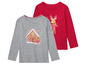 Zwei Weihnachts-T-Shirts für Mädchen mit Lebkuchenhaus und Rentier.