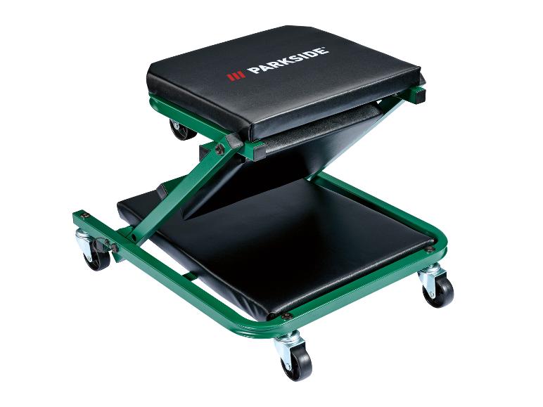 Parkside 2-in-1 Rollhocker und Liege, grün und schwarz.