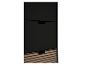 Schwarze Kommode mit Holzdetails und integrierten Griffen.