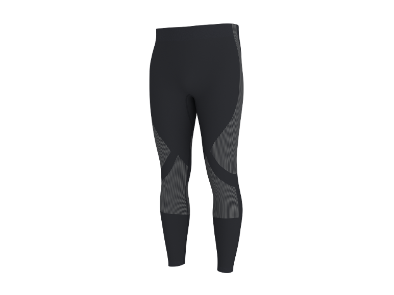 Schwarze Sportleggings mit grauen Streifendetails.