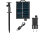 Solarpanel mit Erdspieß, USB-Kabel und Netzteil für Außenleuchten.