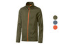 Eine grüne Fleecejacke mit orangefarbenem Reißverschluss