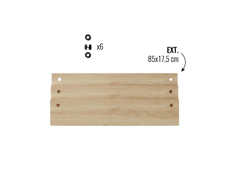 Holzregale mit Beschlägen, beschriftet EXT. 85x17,5 cm