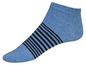 Blaue Socken mit schwarzen Streifen.