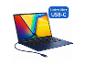 ASUS Vivobook Laptop in Blau mit USB-C-Ladekabel und deutschem Hinweistext.