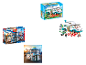 PLAYMOBIL Spielsets mit einer Polizeistation und einem Wohnmobil mit Spielfiguren.