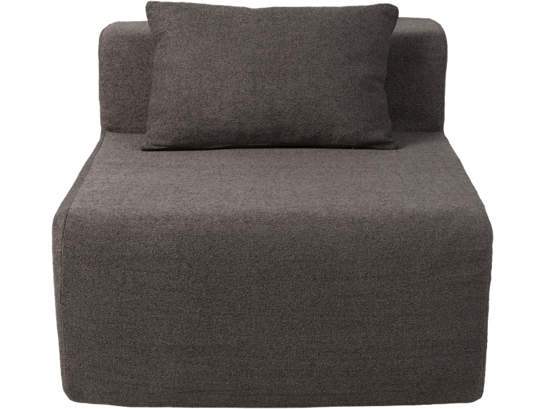 Dunkelgraues Modulsofa mit Kissen, strukturierter Stoff.