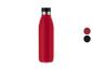 Rote Isolierflasche mit schwarzem und silbernem Verschluss, mit Farbmustern für Rot und Schwarz.
