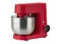 Rote SilverCrest Küchenmaschine mit Edelstahlschüssel und Digitalanzeige.