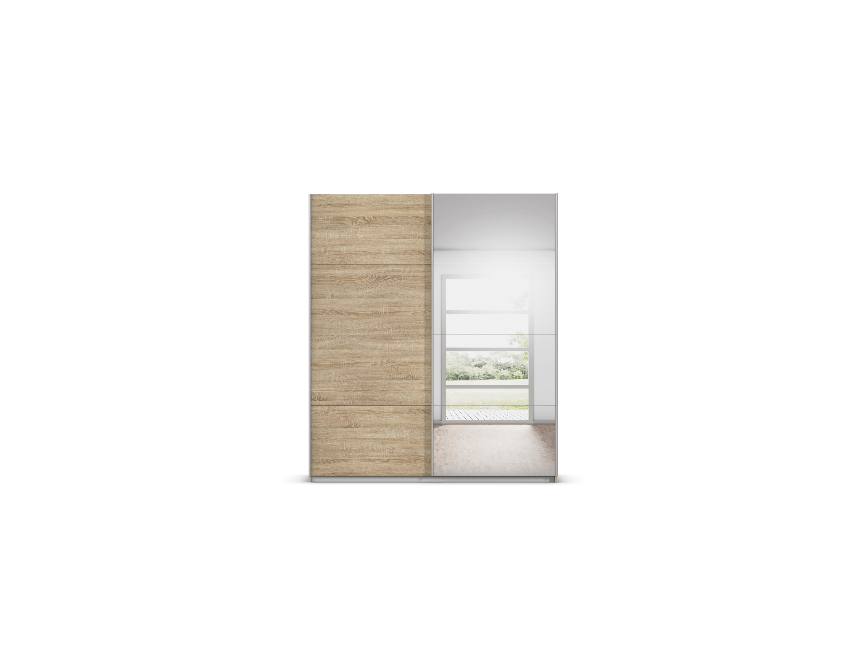 RAUCH ORANGE Quadra Schwebetürenschrank mit Spiegelelementen (Premium-Zubehör, Korpus: Eiche, 181 x 210 cm) – Bild 3 von 4