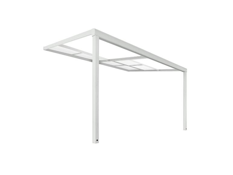 Weiße Aluminium-Pergola mit transparentem Dach