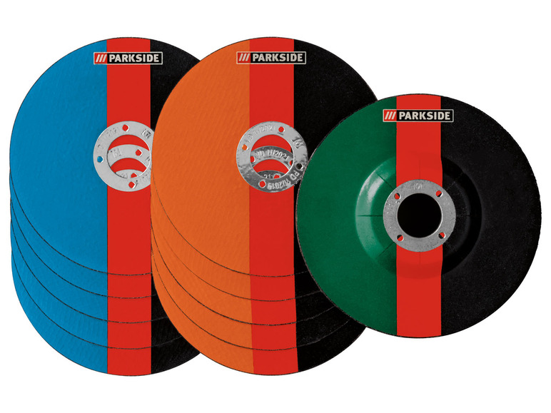 Parkside Schleif- und Trennscheiben in verschiedenen Farben.