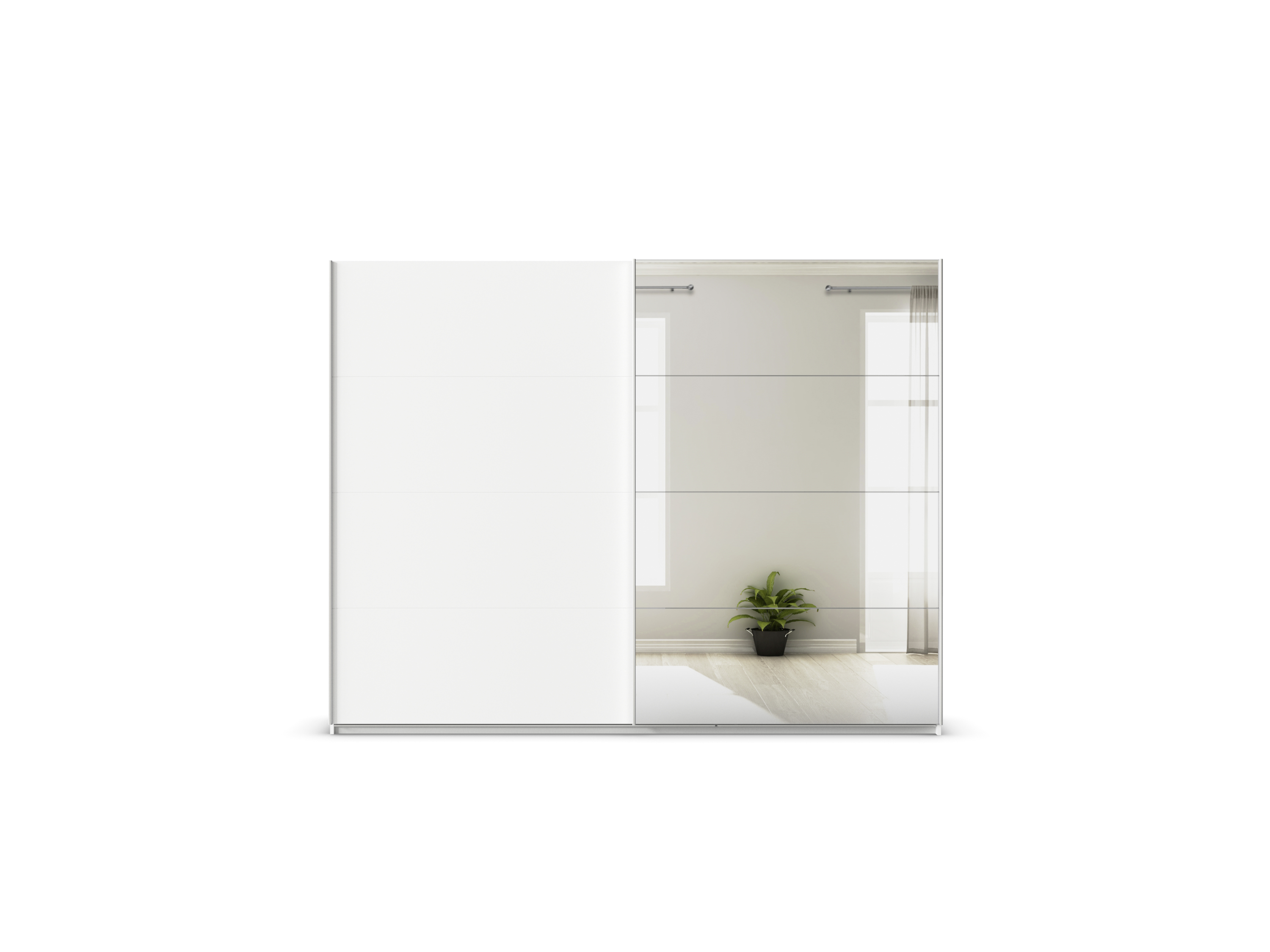 RAUCH ORANGE Quadra Schwebetürenschrank mit Spiegelelementen (Premium-Zubehör, Korpus: Weiß, 271 x 210 cm) – Bild 3 von 4