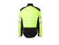 Neon-gelbe und schwarze Sport-Steppjacke mit reflektierenden Streifen, Rückansicht.