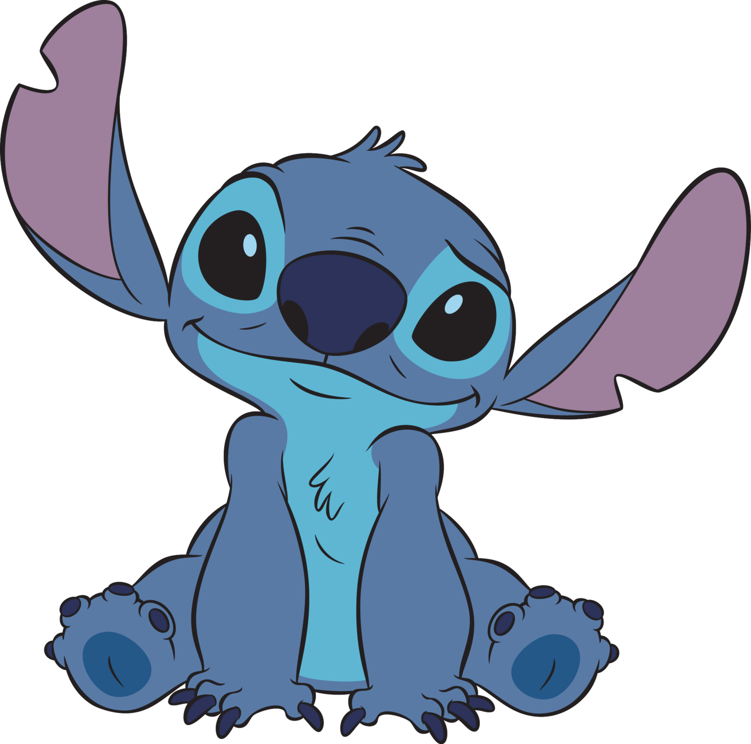 Stitch sitzt und lächelt.