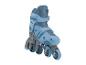 Blaue Inlineskates mit grauen Details und vier Rollen.