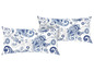 Zwei Kissen mit Paisley-Muster in Blau und Weiß.