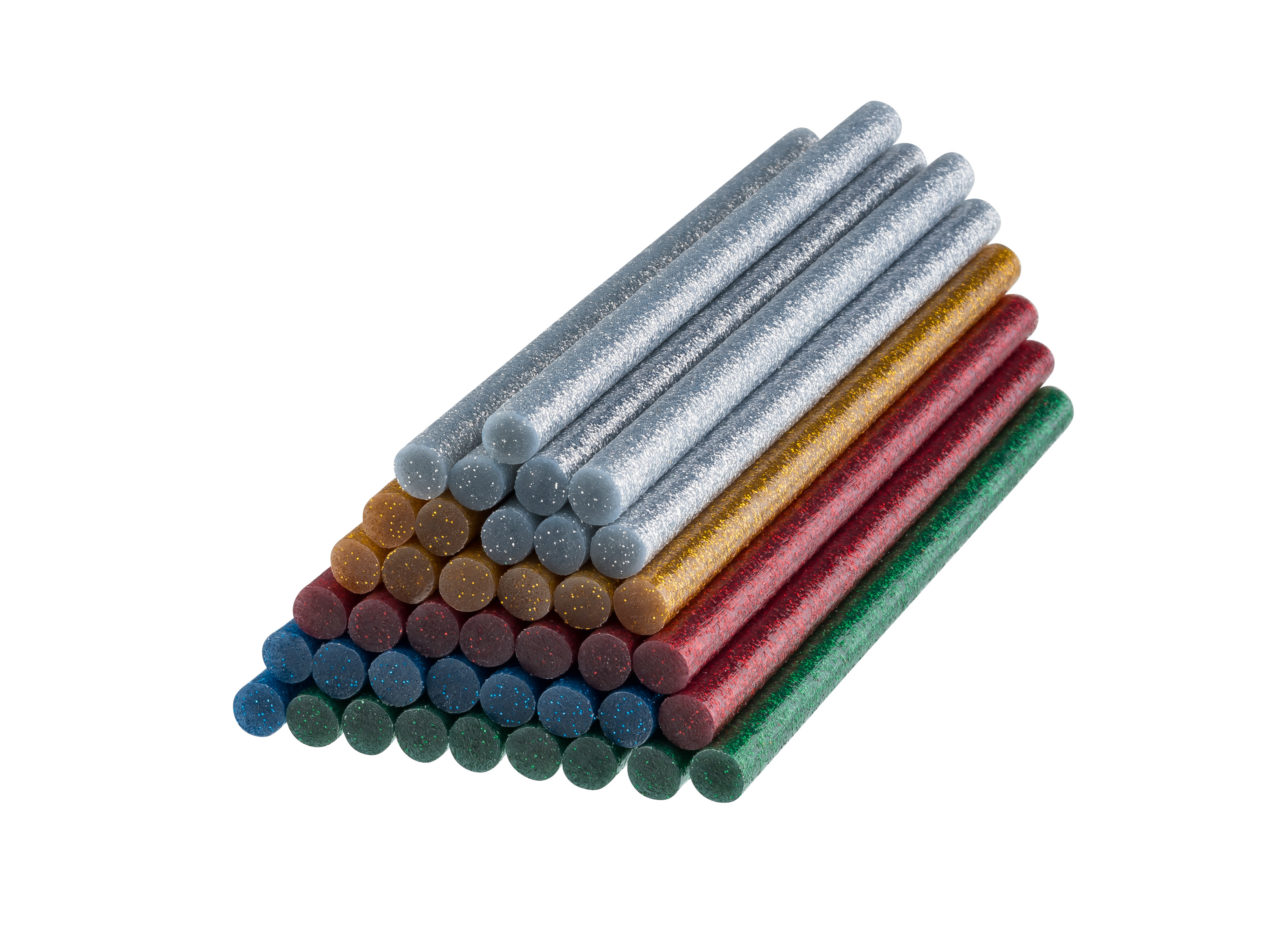 PARKSIDE® Niedertemperatur-Klebestifte (Glitzer)““ | Blau, Pink Schmelzpunkt: 90 °C ±5 °C Glitzer: Perfekt für dekorative Bastelarbeiten Farbsortierung je 8 Sück: Gold, Silber, Rot, Grün