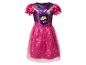 Rosa-lila Mädchenkleid mit Hund im Hut-Motiv und Halloween-Mustern.