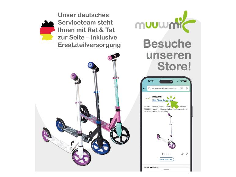 Drei Roller und ein Smartphone-Bildschirm mit einer Online-Shop-Anzeige.