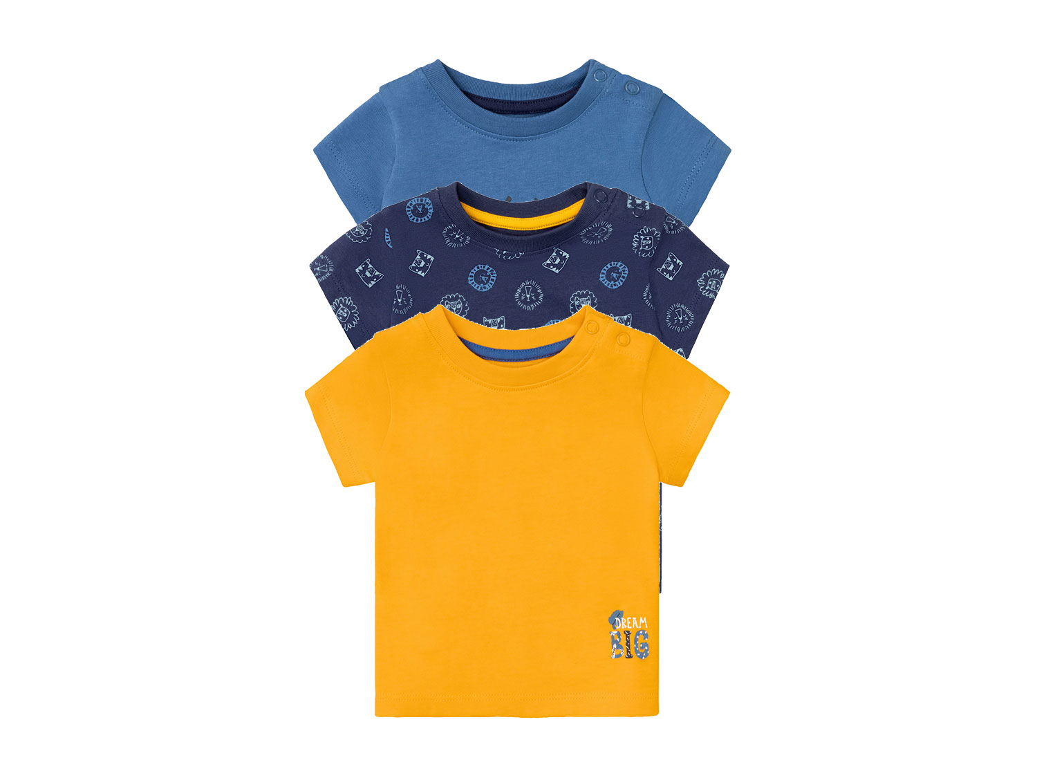 lupilu® Baby T-Shirt 3 Stück (74/80, navy/blau/gelb) | 04055334545433