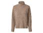 Brauner gerippter Kaschmir-Rollkragenpullover.