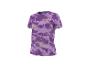 Kurzärmeliges Sport-T-Shirt mit lila Camouflage-Muster und Streifen.